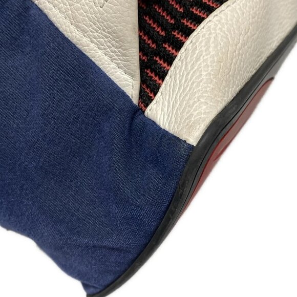 Auth CHRISTIAN LOUBOUTIN Buckle Ruby Navy Cream Red Velour Leather Backpack - Picture 8 of 16